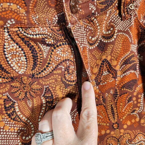 CHICOS The Platinum Jegging Womens 1 | US M | Orange Black Paisley Boho Western - Picture 8 of 12